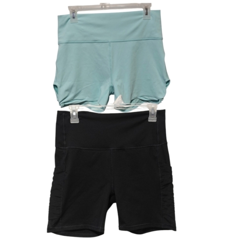 2 Pairs Fabletics Shorts XL Black And Blue High-Waisted